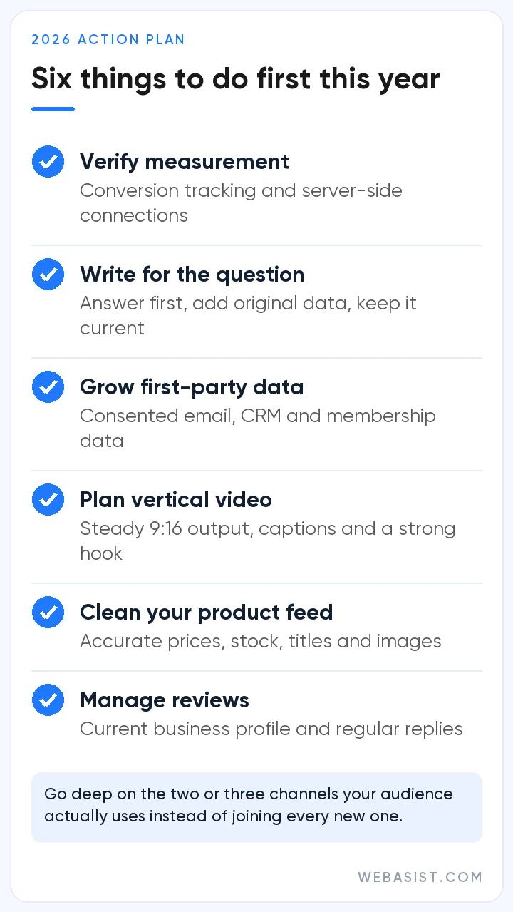 Digital marketing trends for 2026 action checklist: measurement, content, first-party data, vertical video, feeds, reviews
