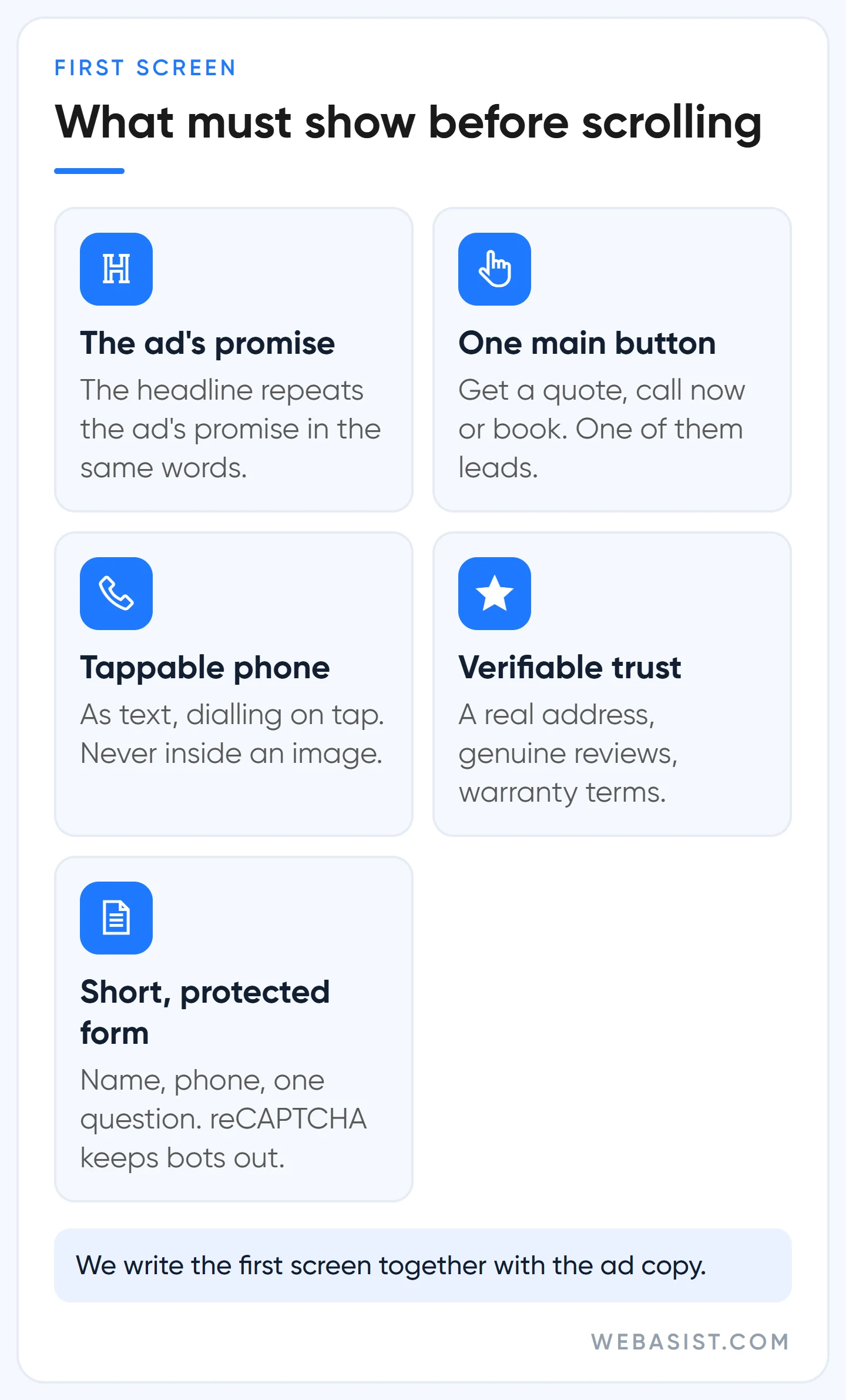 Five things the first screen of a Google Ads landing page needs