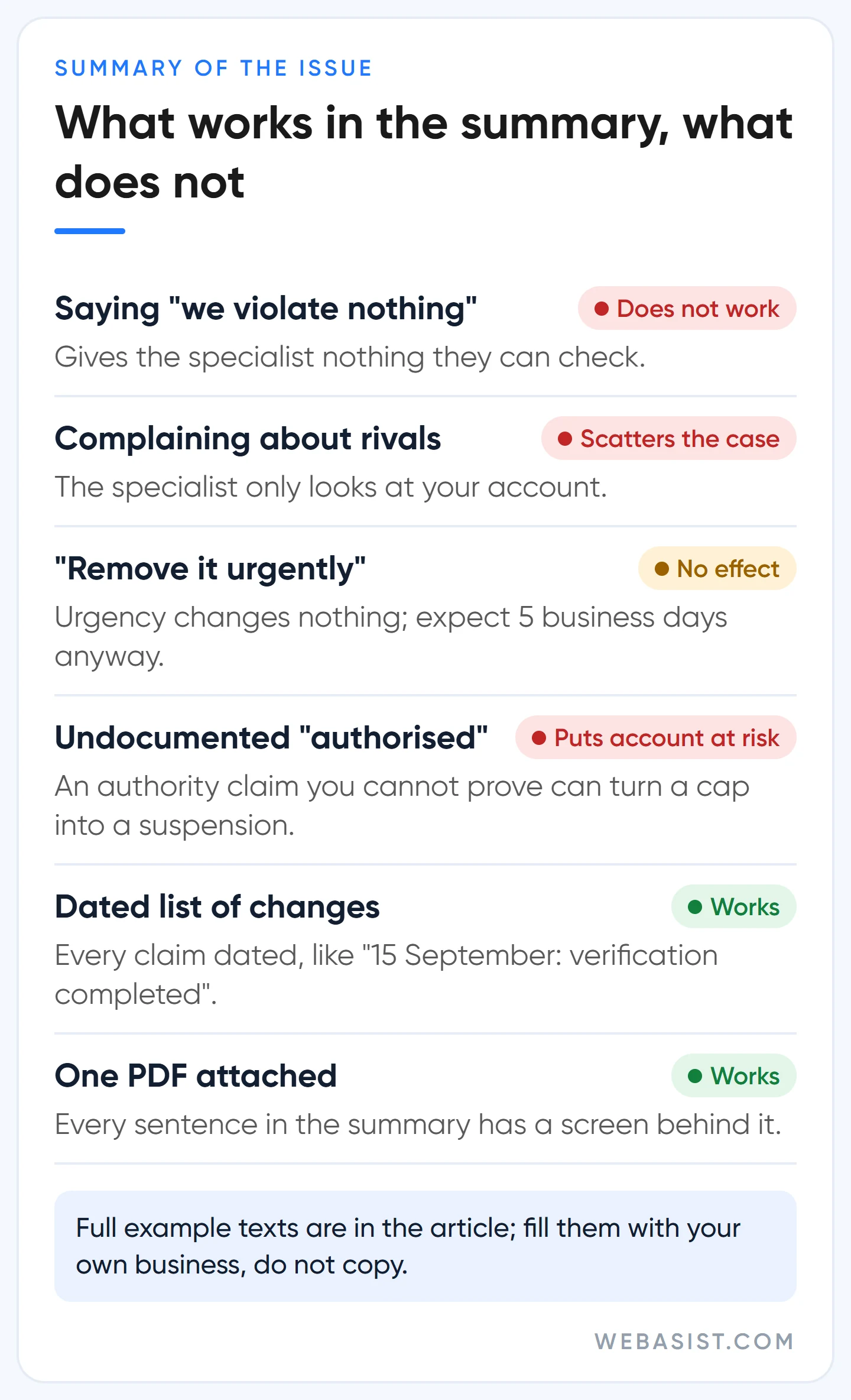 What works and what does not in a limited ad serving appeal summary