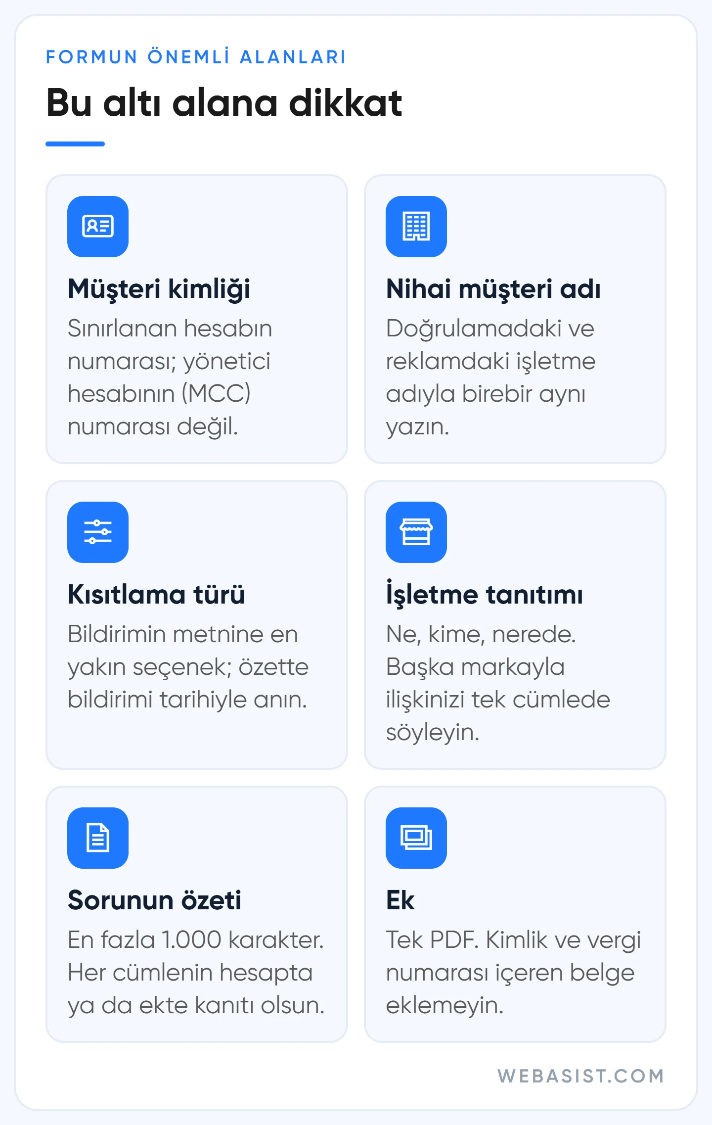 Sınırlı reklam sunumu itiraz formunda sonucu etkileyen altı alan ve her birine ne yazılır