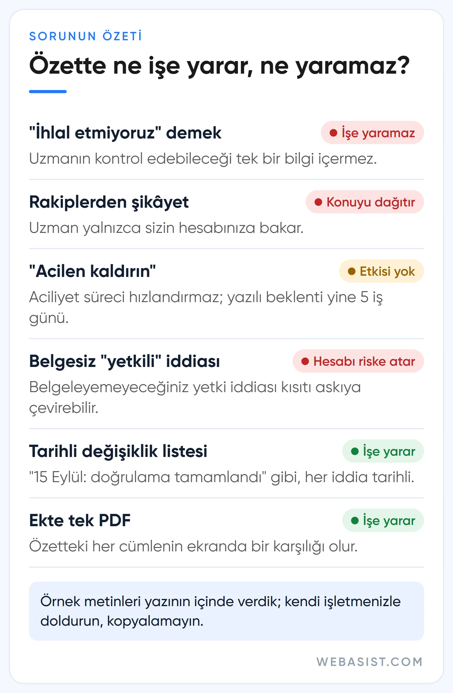 Sınırlı reklam sunumu itirazında sorun özetine ne yazılır: işe yarayan ve yaramayan ifadeler