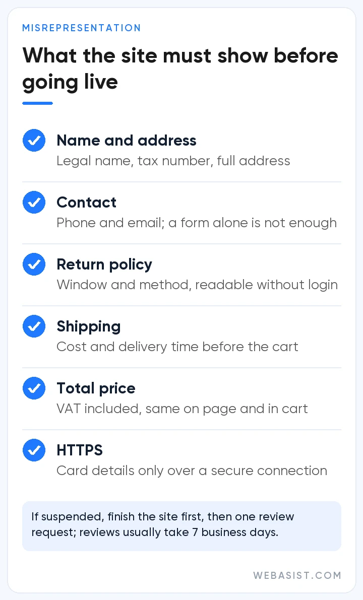 Six things that must be visible on the site without logging in to avoid a Merchant Center misrepresentation suspension